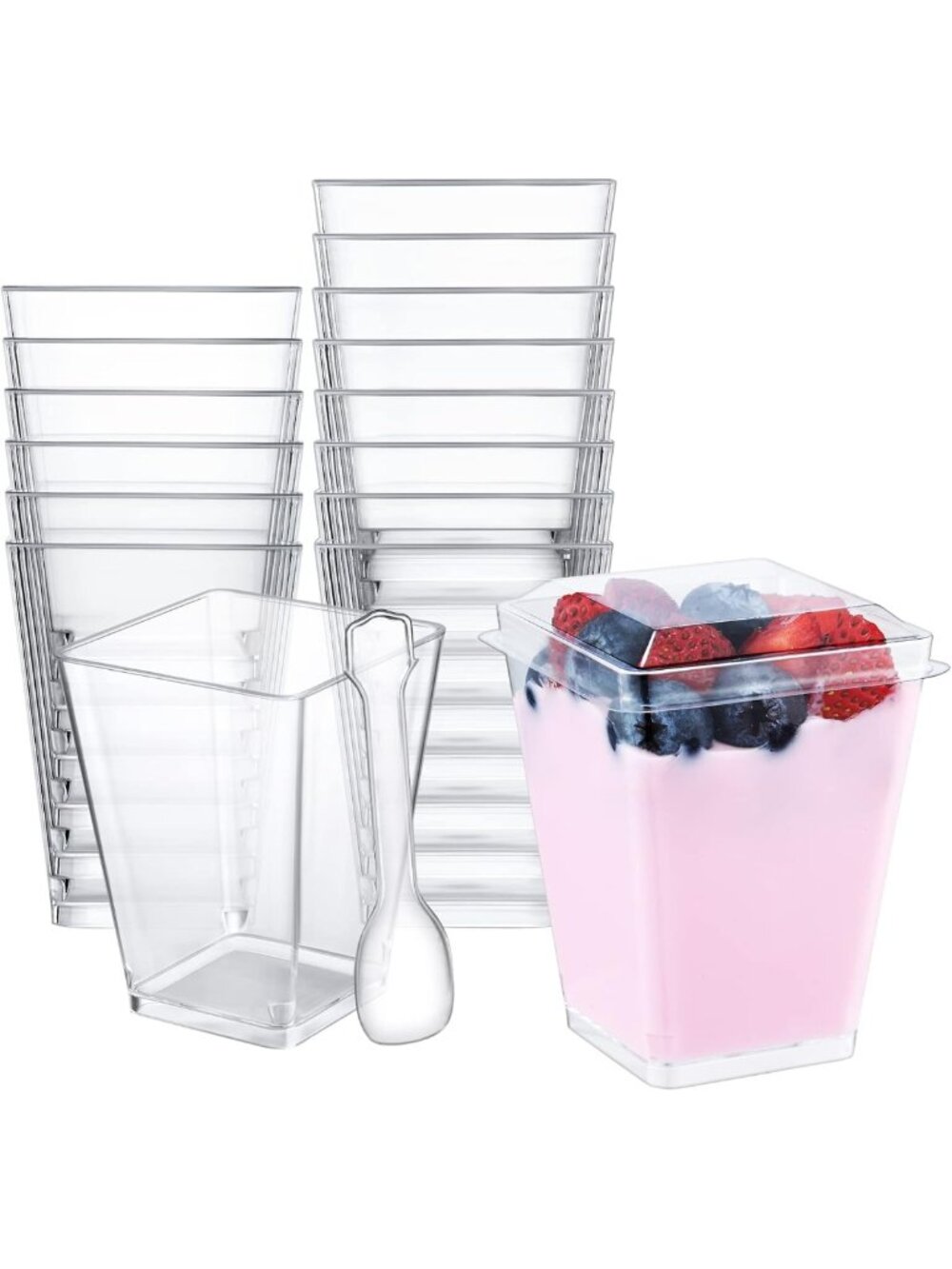 100 Pack Mini Clear Plastic Dessert Cups with Lids & Spoons - Perfect for